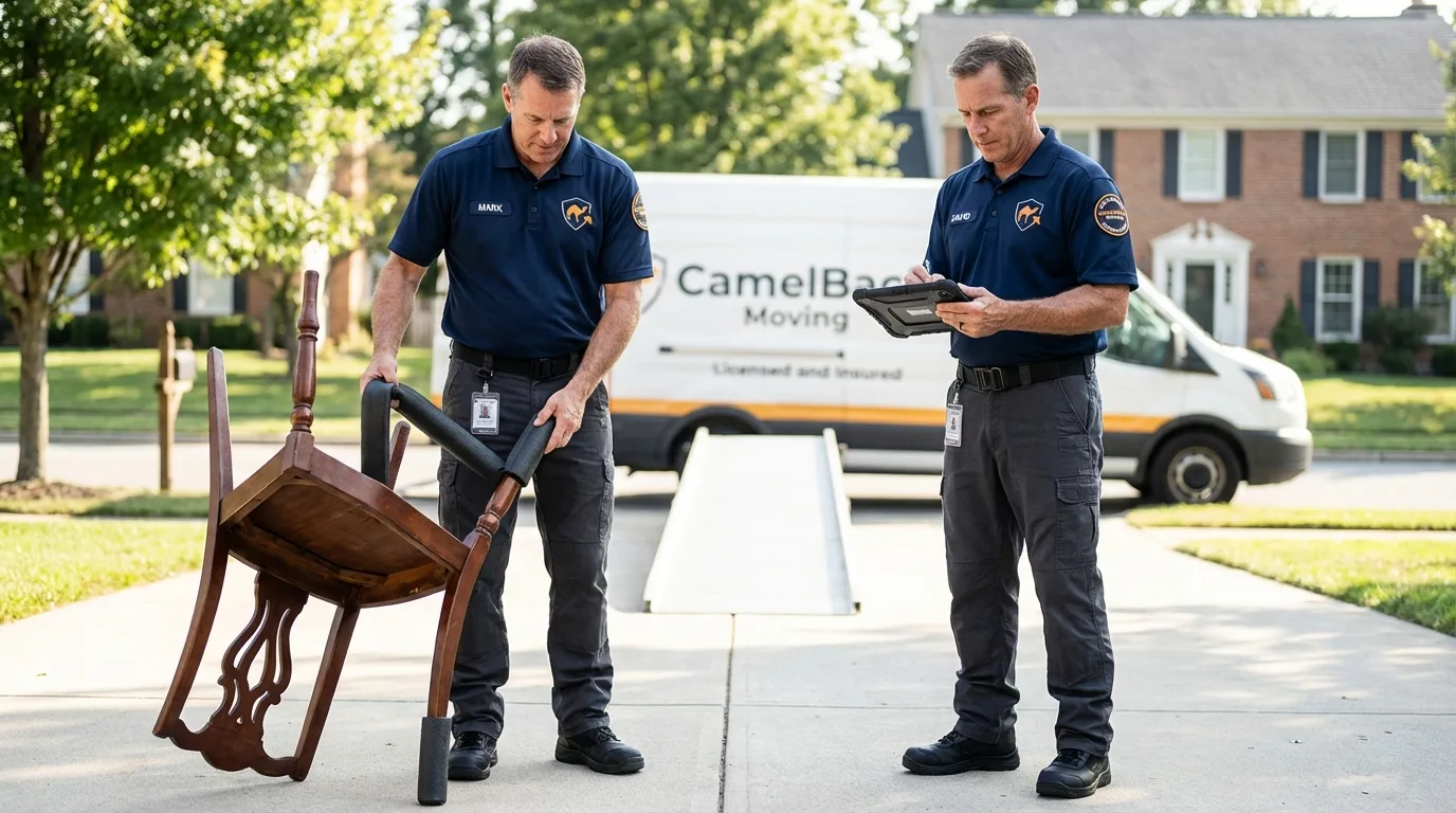 Movers inspecting furniture for damage prevention before loading in Horse Cave, KY