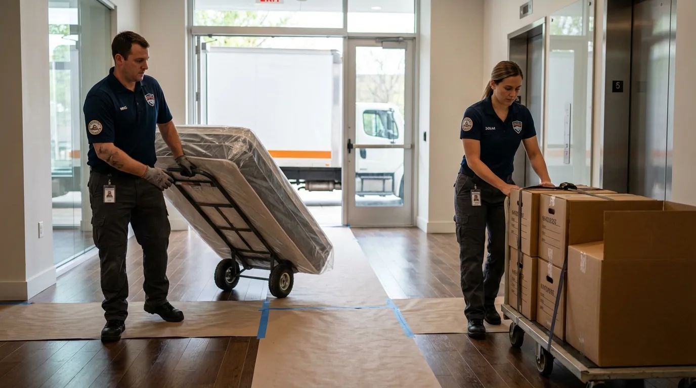 Professional apartment movers loading elevator in Horse Cave, KY